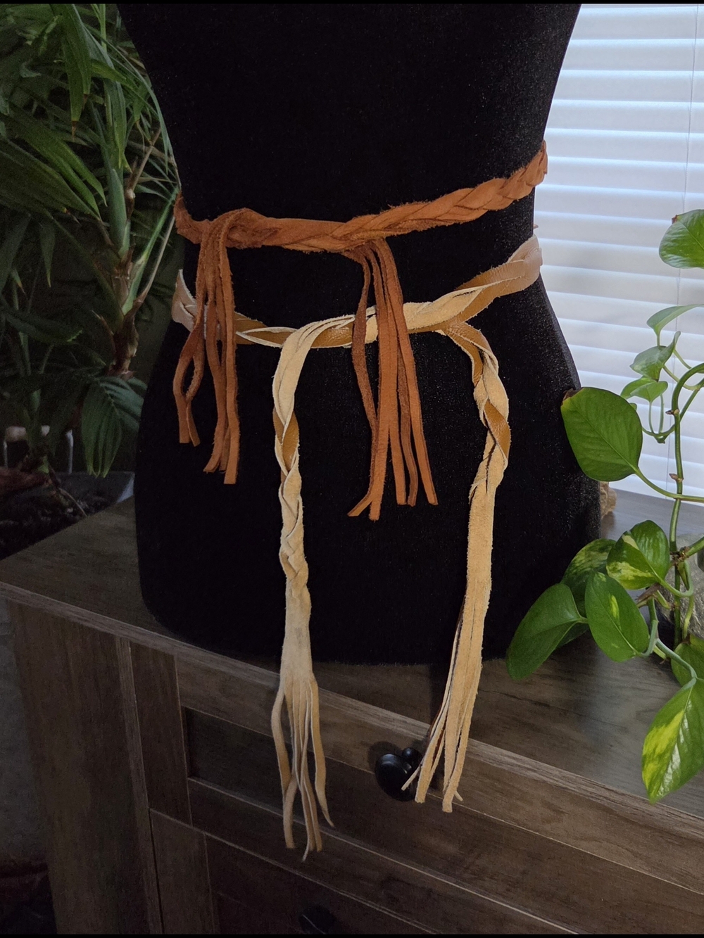 Vintage 1960's 2pc Braided Leather Belts Headbands Handmade